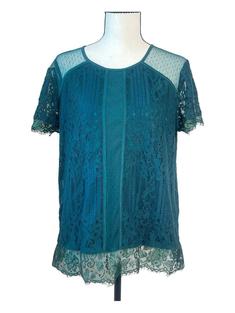 Express Floral Lace Short Sleeve Green Blouse Eyelash Hem Women’s M Whimsigoth